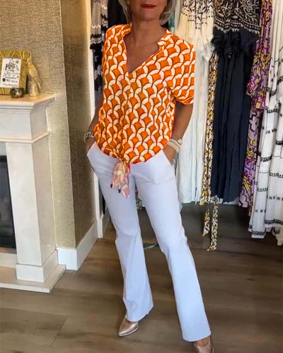 Lark - Women's Crew Neck Geometric Print Top