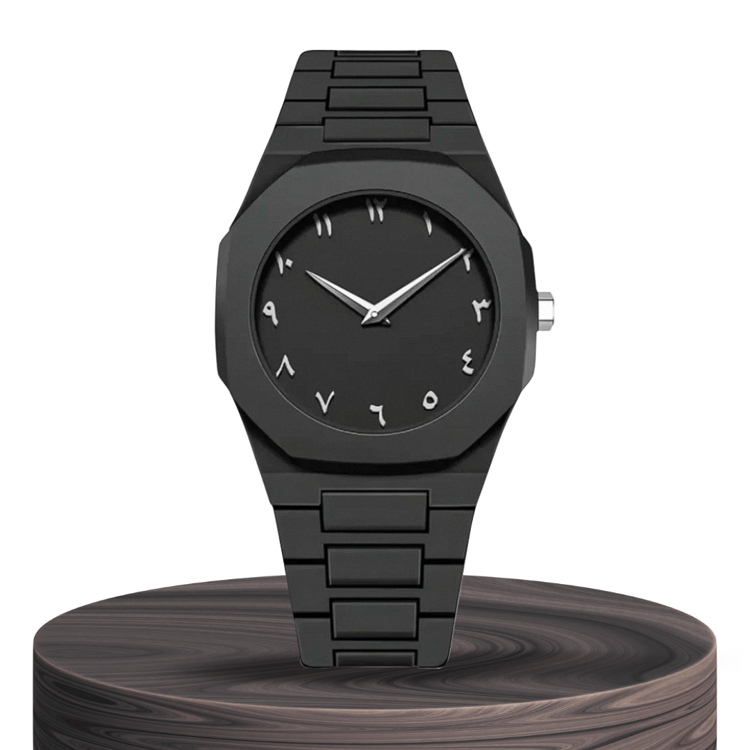Zain | Distinct Arabic Numerals Bold All-Black Minimalism Watch
