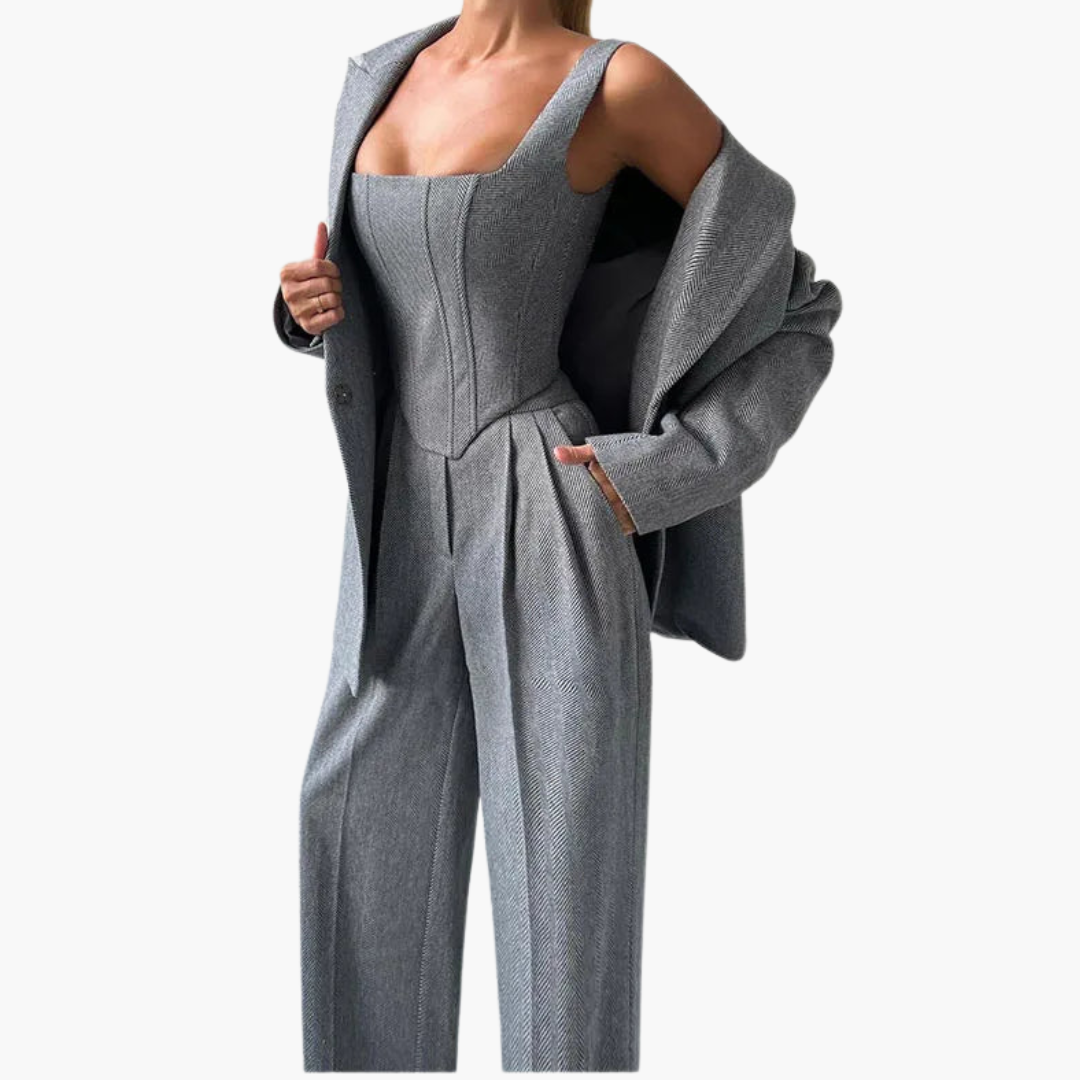 Ivory - Elegant Fishbone Pattern 3-Piece Suit