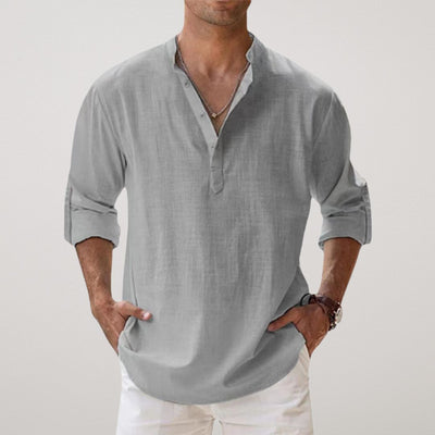 James™ | Linen Effect Cotton Henley Shirt