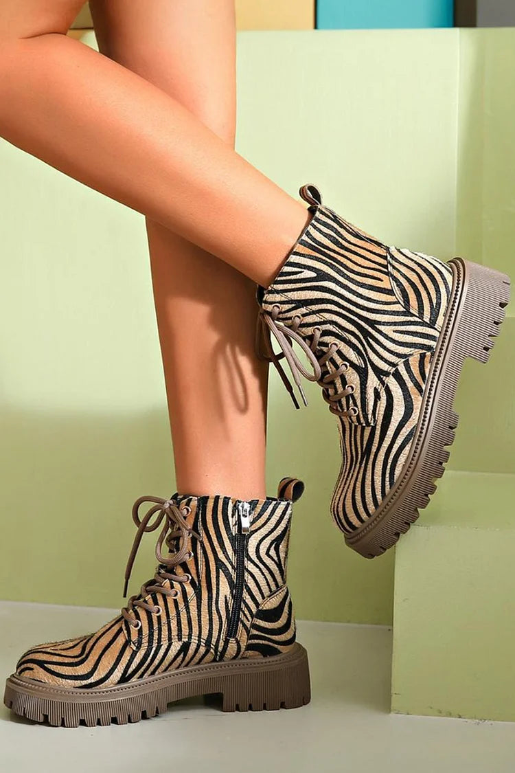 NORTHLINE STUDIO | ZEBRA PRINT LACE-UP BOOTS