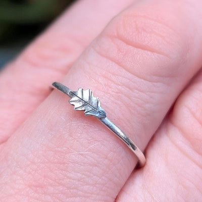 Dainty Oak Leaf Stacking Ring – Handmade Sterling Silver Jewellery