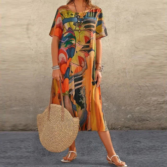 Jasmine | Tropical Art-Inspired Midi Dress