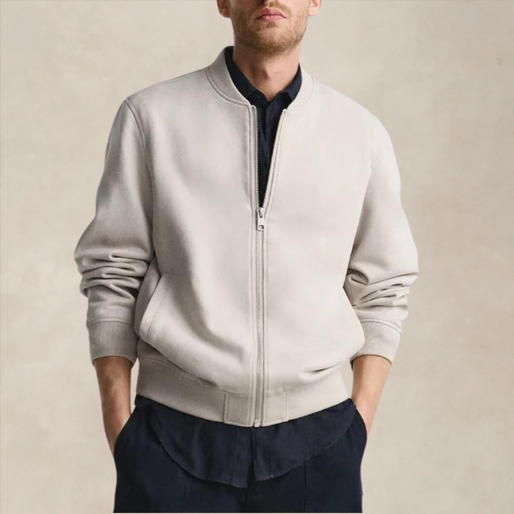 Men’s Suede Jacket – Regular Fit – Zip Front – Ribbed Trim – Waist Length Casual Outerwear