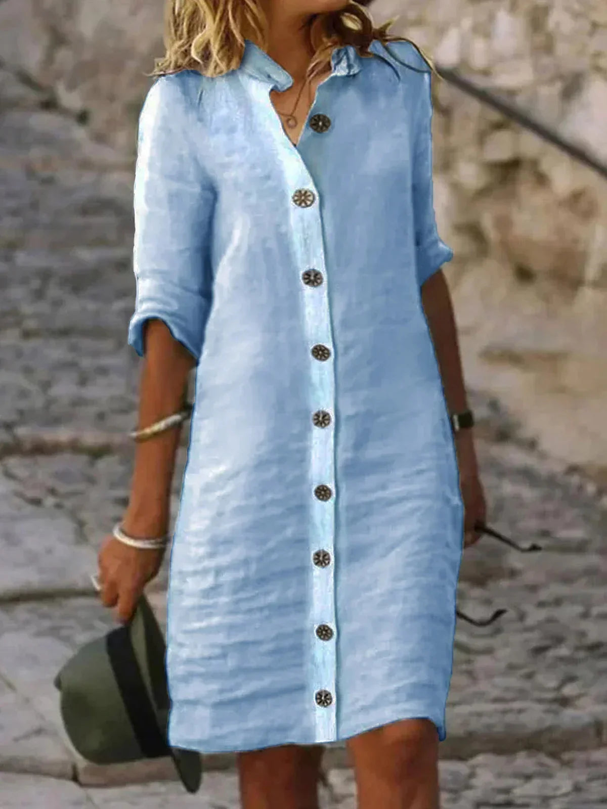 Avencea | Women's Linen Dress with Buttons