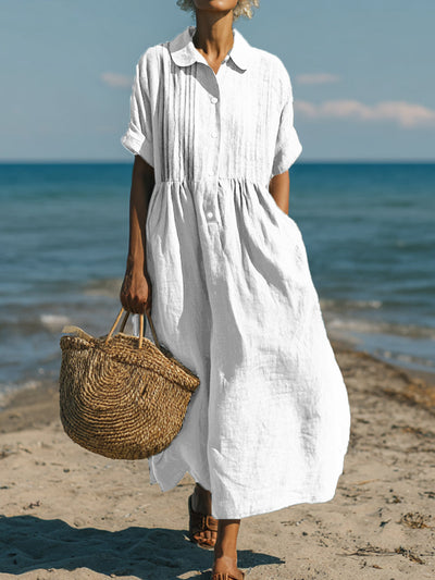 Clara | Casual Cotton Linen Collar Dress