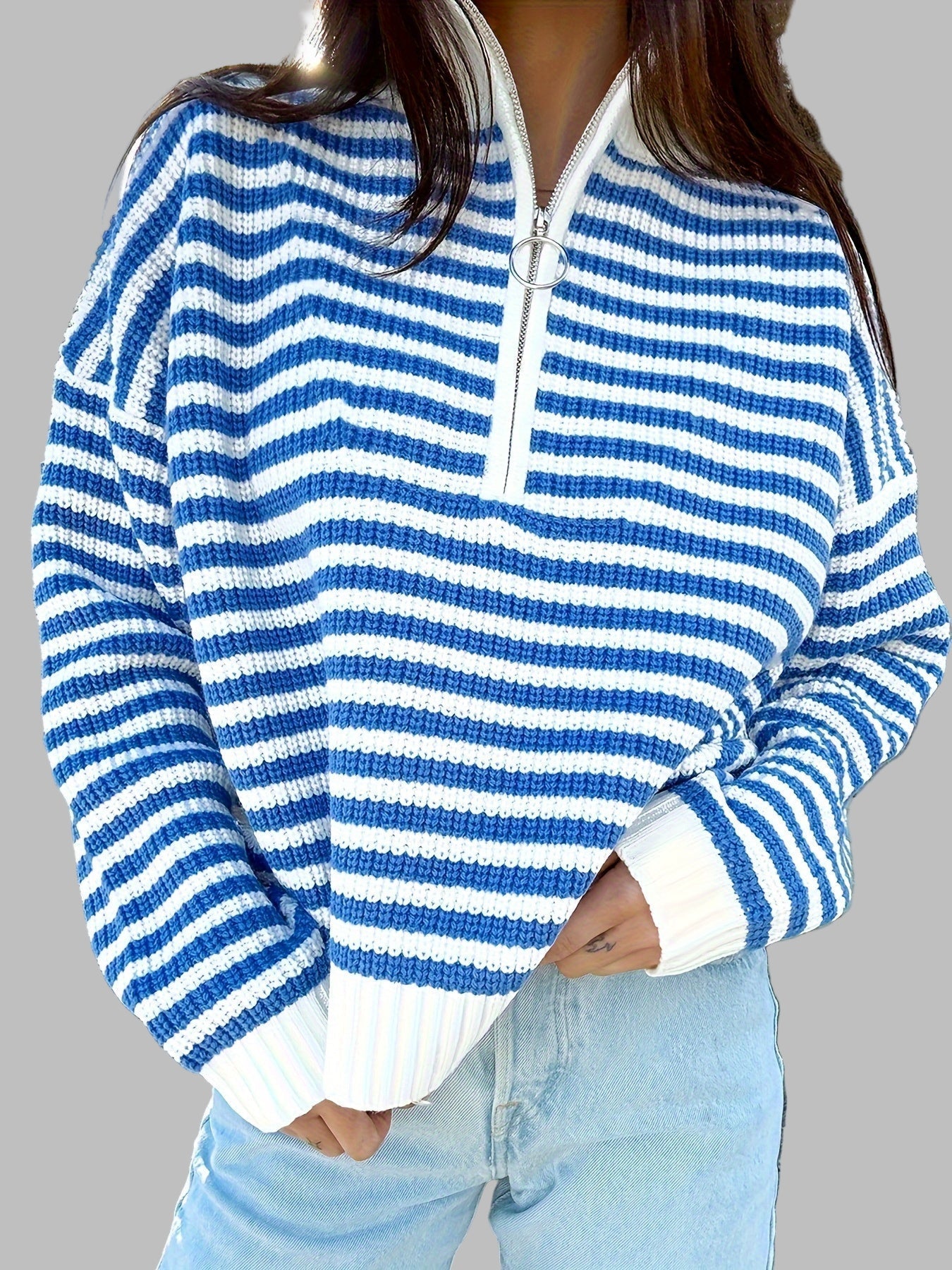 Celia | Striped Zipper Pullover Sweater