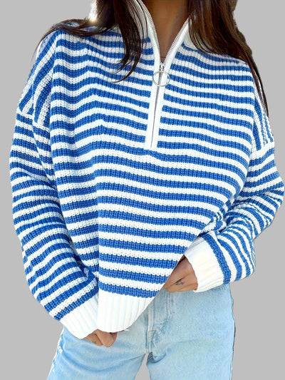 Celia | Striped Zipper Pullover Sweater
