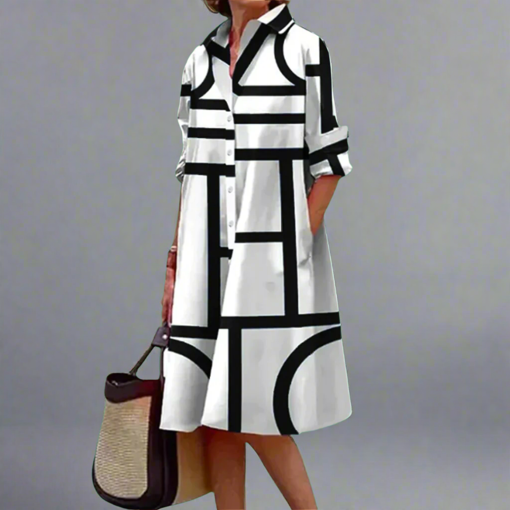 Susan | Elegant Geometric Stripe Midi Dress