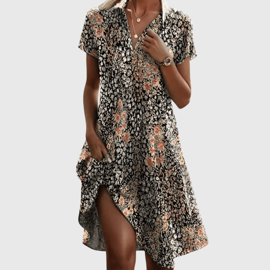 Aria | Red Boho Charm V-Neck Dress