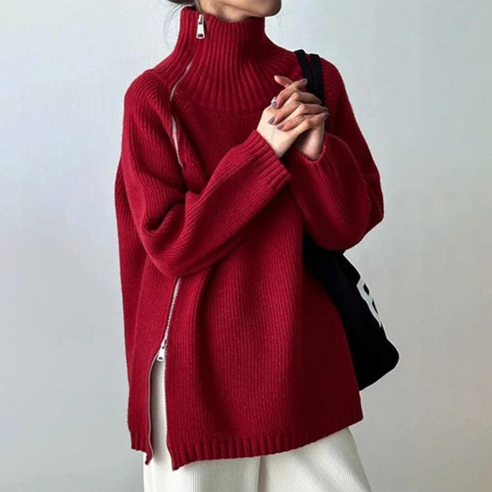 Avencea | Solid Red Sweater with High Neck