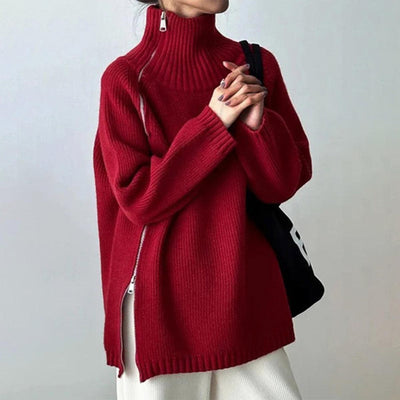 Avencea | Solid Red Sweater with High Neck