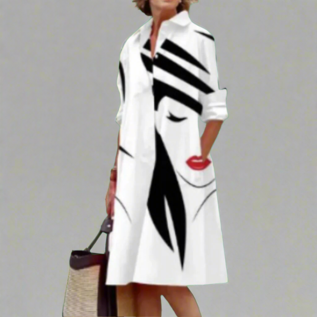 Noa - Shirt Dress with Stylish Faces Pattern