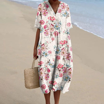 Clara | Soft Bloom V-Neck Floral Midi Dress