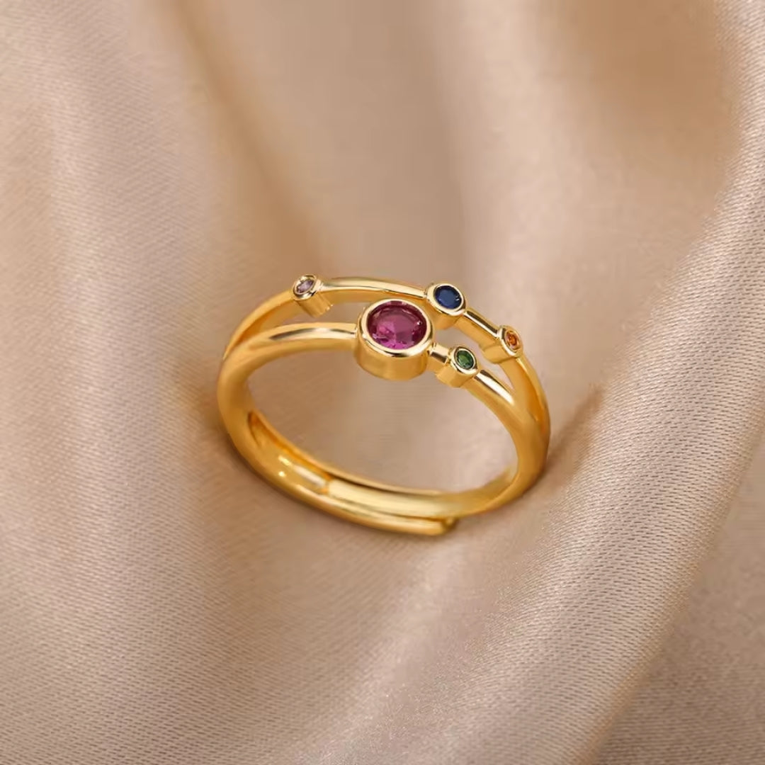 Colorful Stones Golden Forged Ring