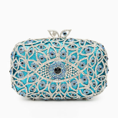 Crystal Evil Eye Clutch Bag - Sky Blue