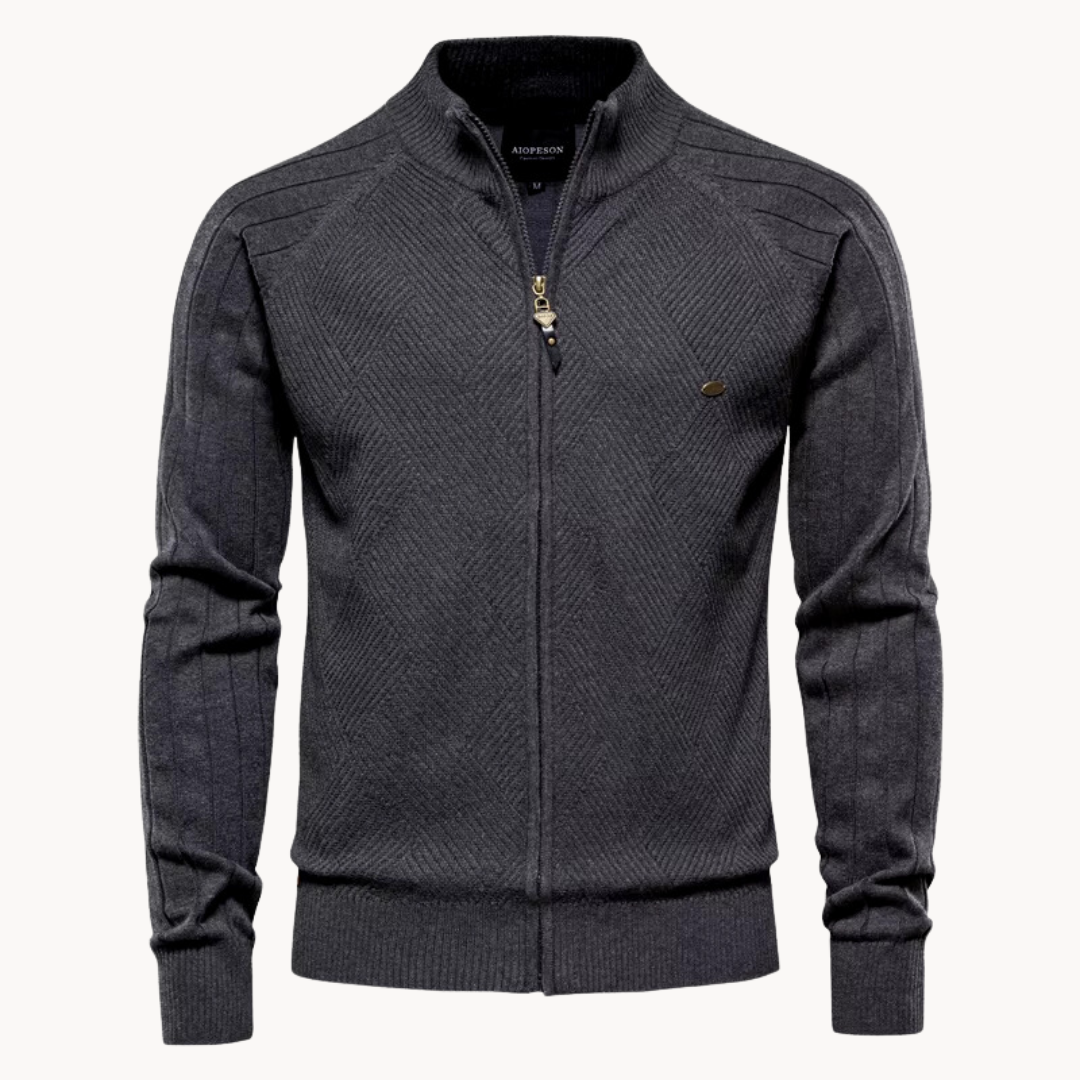 Men’s Hybrid Jacket – Slim Fit – Knitted Wool Blend – Zip-Up – Ribbed Trim – Textured