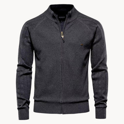 Men’s Hybrid Jacket – Slim Fit – Knitted Wool Blend – Zip-Up – Ribbed Trim – Textured