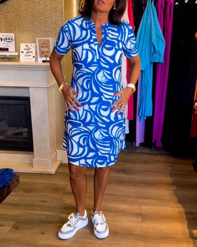 Marlo - Casual Loose Fit Printed V-Neck Dress