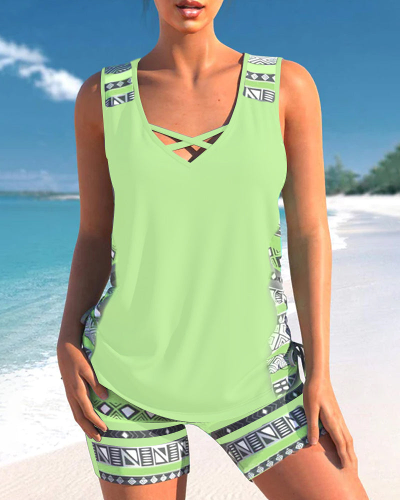 Radostawa – V-Neck Tankini with Geometric Print