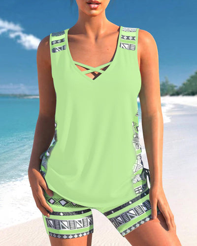 Radostawa – V-Neck Tankini with Geometric Print