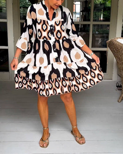 Sage - Chic Printed 3/4 Sleeve Dress