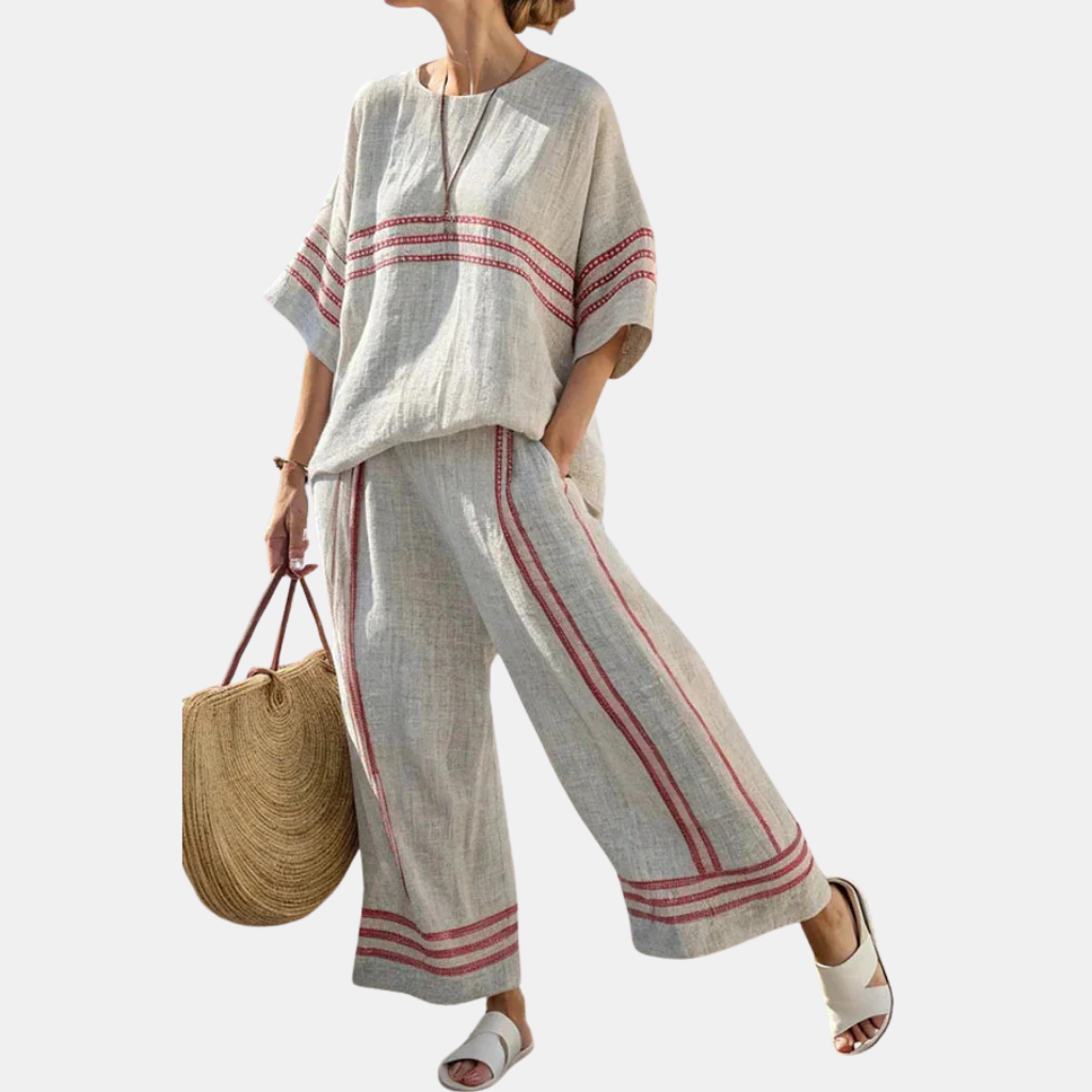 Renata | Bamboo Linen Stripe Set