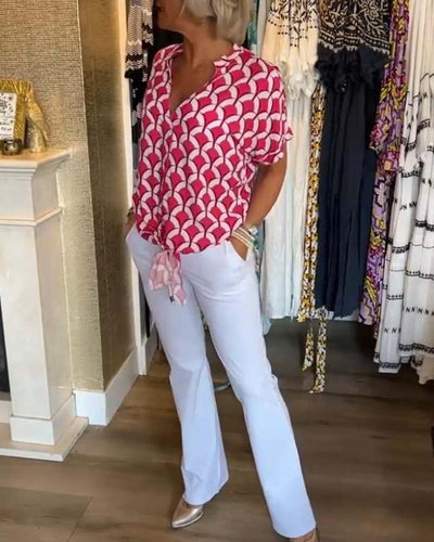 Lark - Women's Crew Neck Geometric Print Top