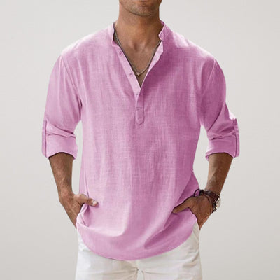 James™ | Linen Effect Cotton Henley Shirt