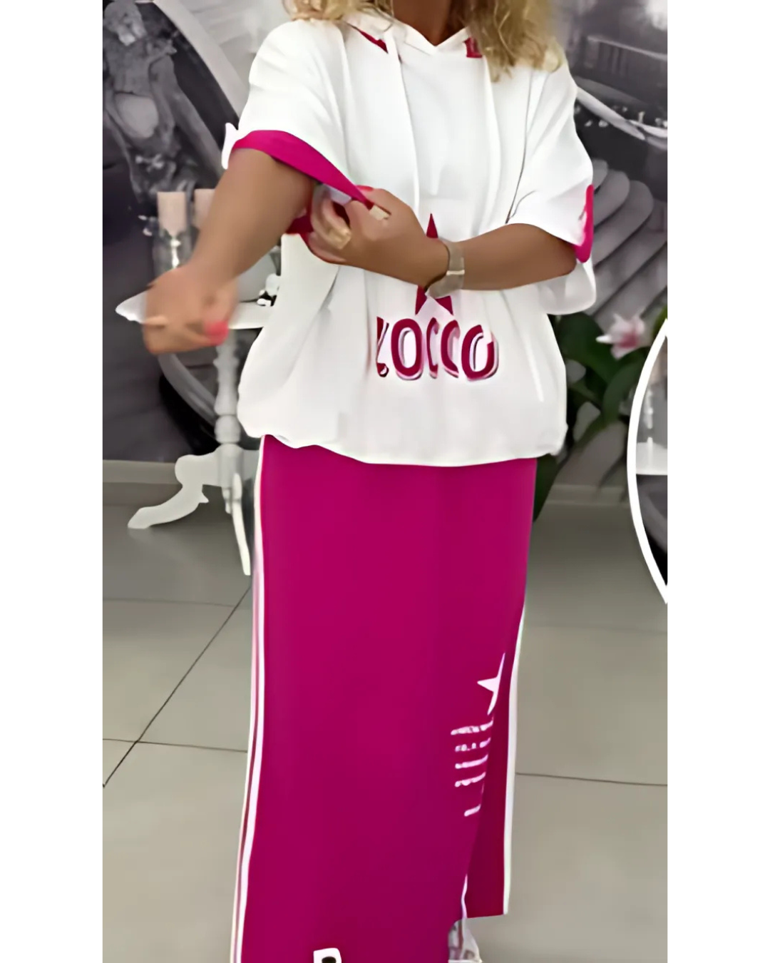 Talia – Relaxed Fit Printed Skirt Set with Hood