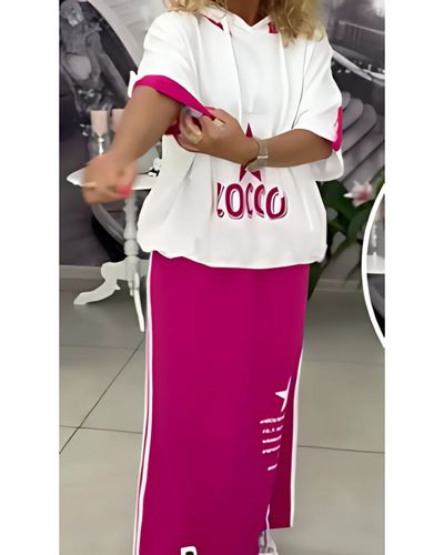 Talia – Relaxed Fit Printed Skirt Set with Hood