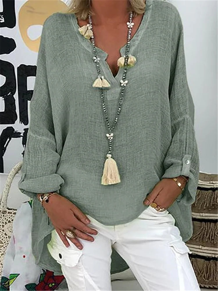 Caelina - Basic Solid Long Sleeve Shirt