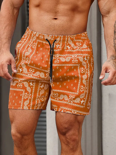 Men's Swim Shorts  – Relaxed Fit – Bandana Print – Mid-Thigh