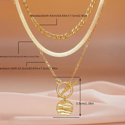 Savira Textured Coin Layered Necklace | Gold 18k