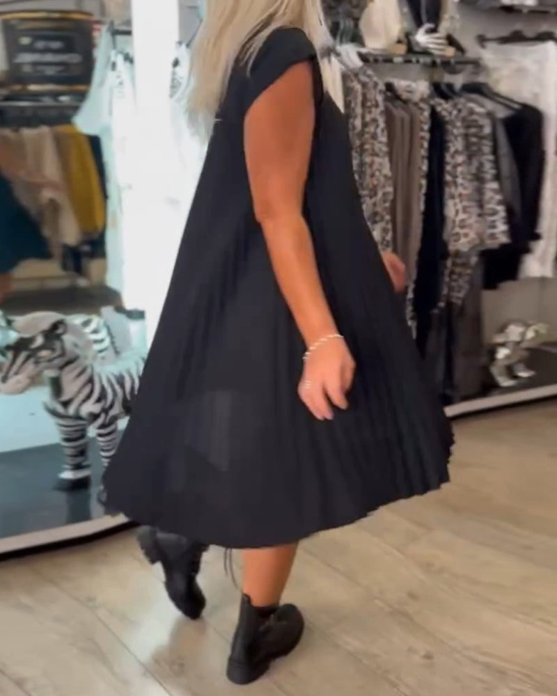 Nova - Trendy Round Neck Pleated Dress