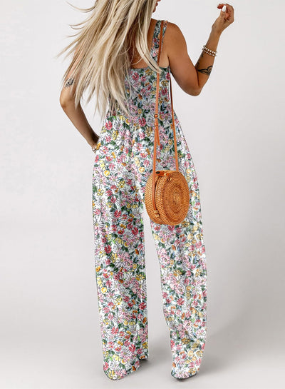 Florence - Floral Print Sleeveless Jumpsuit with Pockets