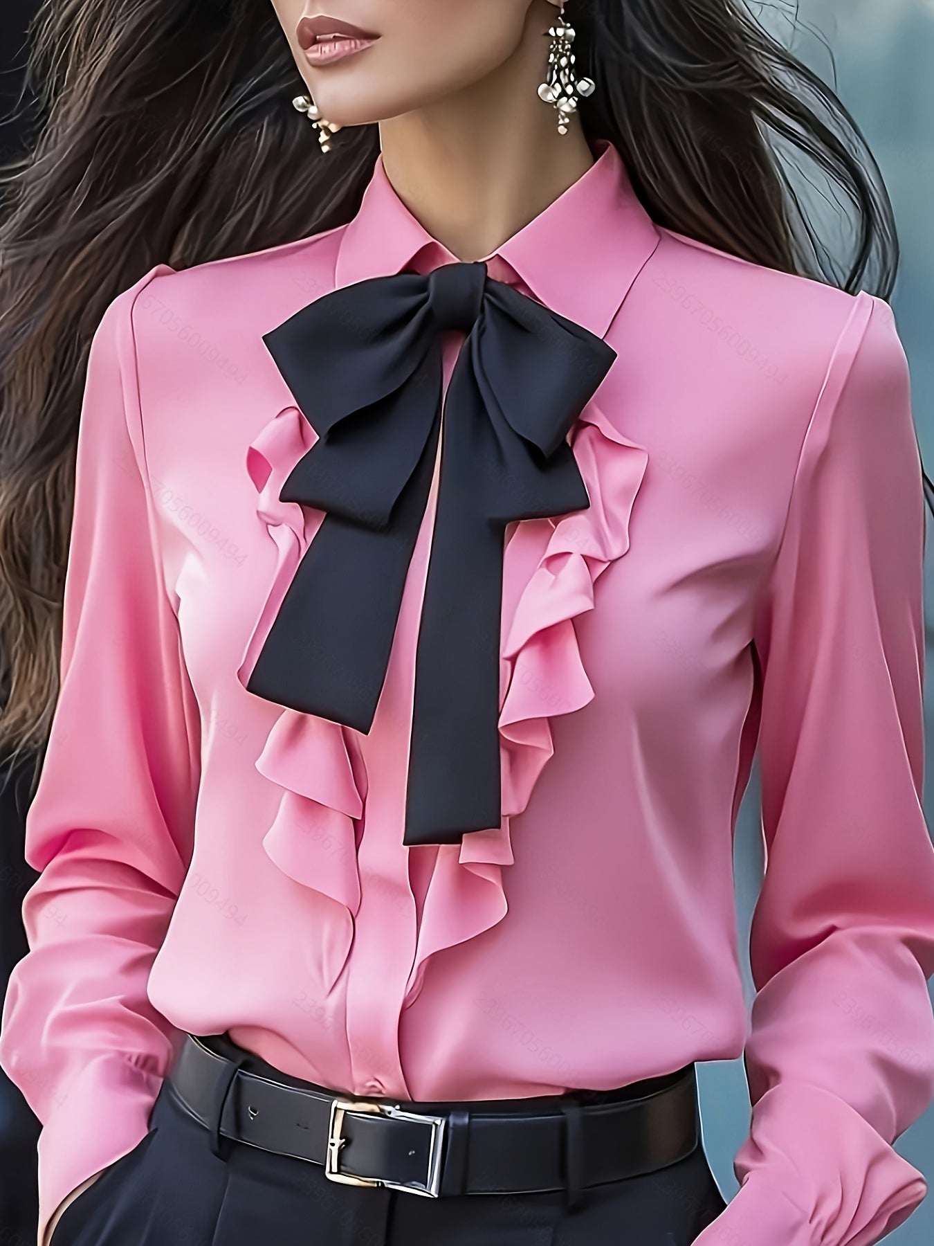 Rachel | Long Sleeve Button Up Blouse With Ruffled Bow