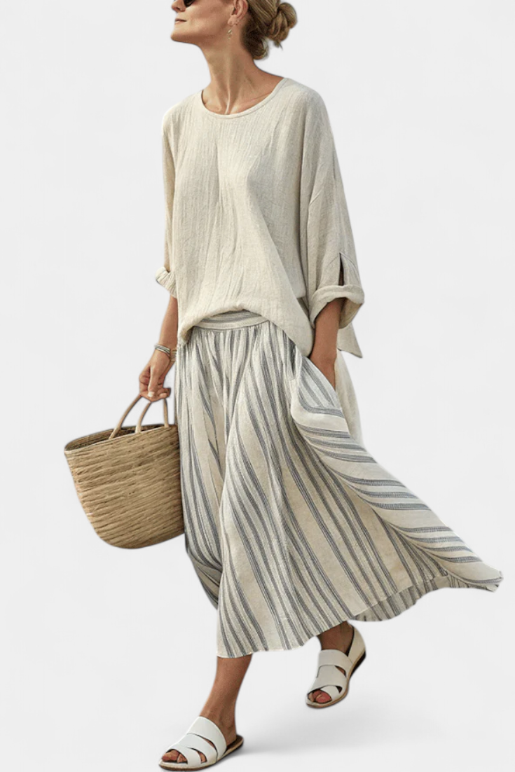 Grace | Casual Daisy Striped Midi Co‑ord