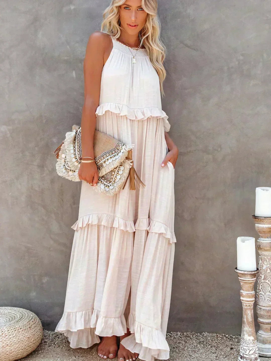 Isla | Boho Ruffle Maxi Dress