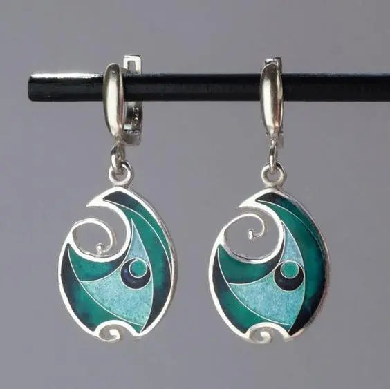 Vintage Blue Enamel Silver Earrings
