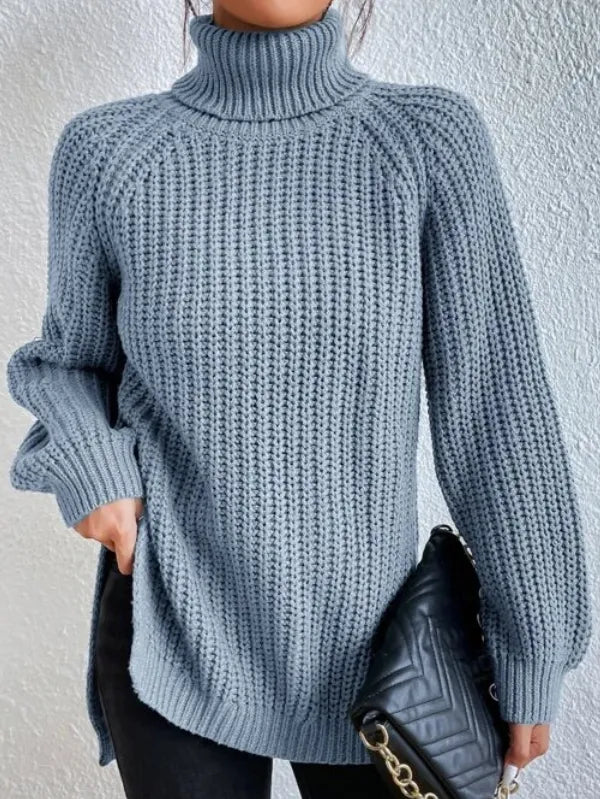 Avencea Turtleneck Sweater with Raglan Sleeves and Split Hem