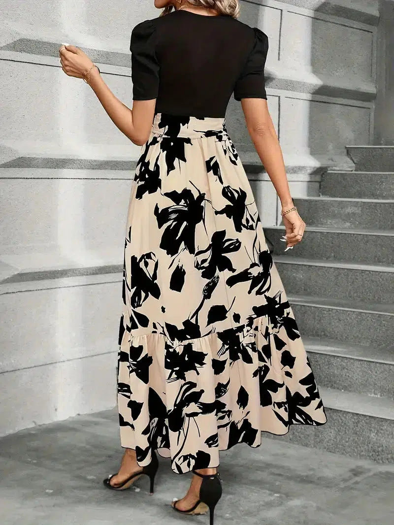 Vivienne | Elegant Contrast Floral Maxi Dress
