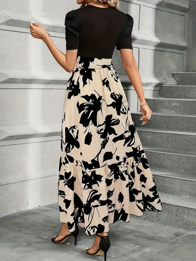 Vivienne | Elegant Contrast Floral Maxi Dress