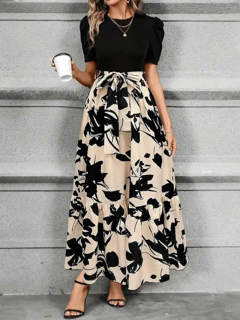 Vivienne | Elegant Contrast Floral Maxi Dress