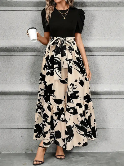 Vivienne | Elegant Contrast Floral Maxi Dress
