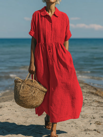 Clara | Casual Cotton Linen Collar Dress