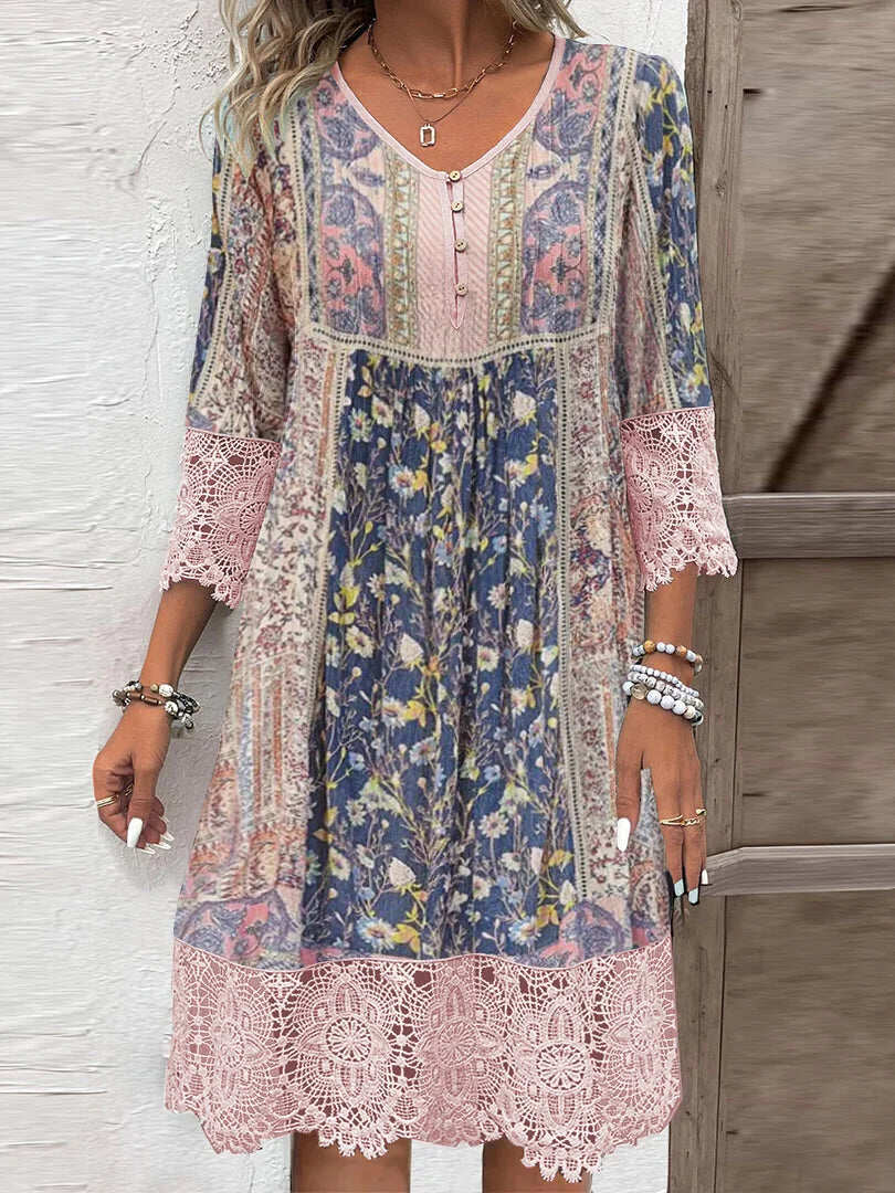 Clara | Boho Patchwork Lace-Trim Dress