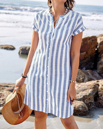 Elvira - Elegant Striped Shirt Dress