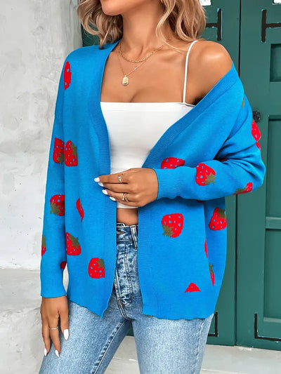 Women’s Cardigan – Oversized Fit – Soft Knit – Ribbed Trim – Playful Pattern