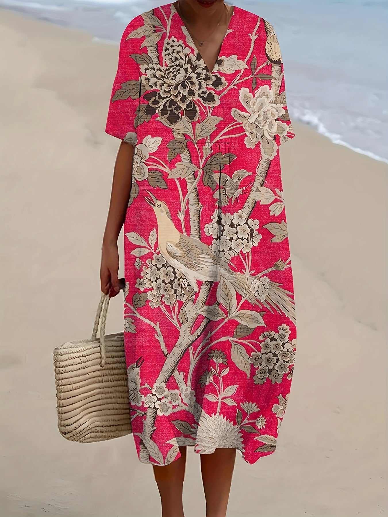 Sabrina | Crimson Garden Bird Midi Dress